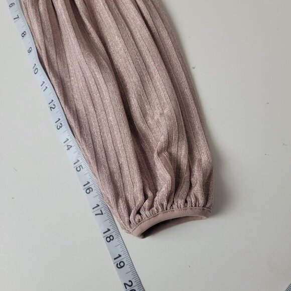 1. State Smocked Sleeve Ribbed Blouse Shadow Pink Long Sleeve Metallic L - Picture 13 of 13